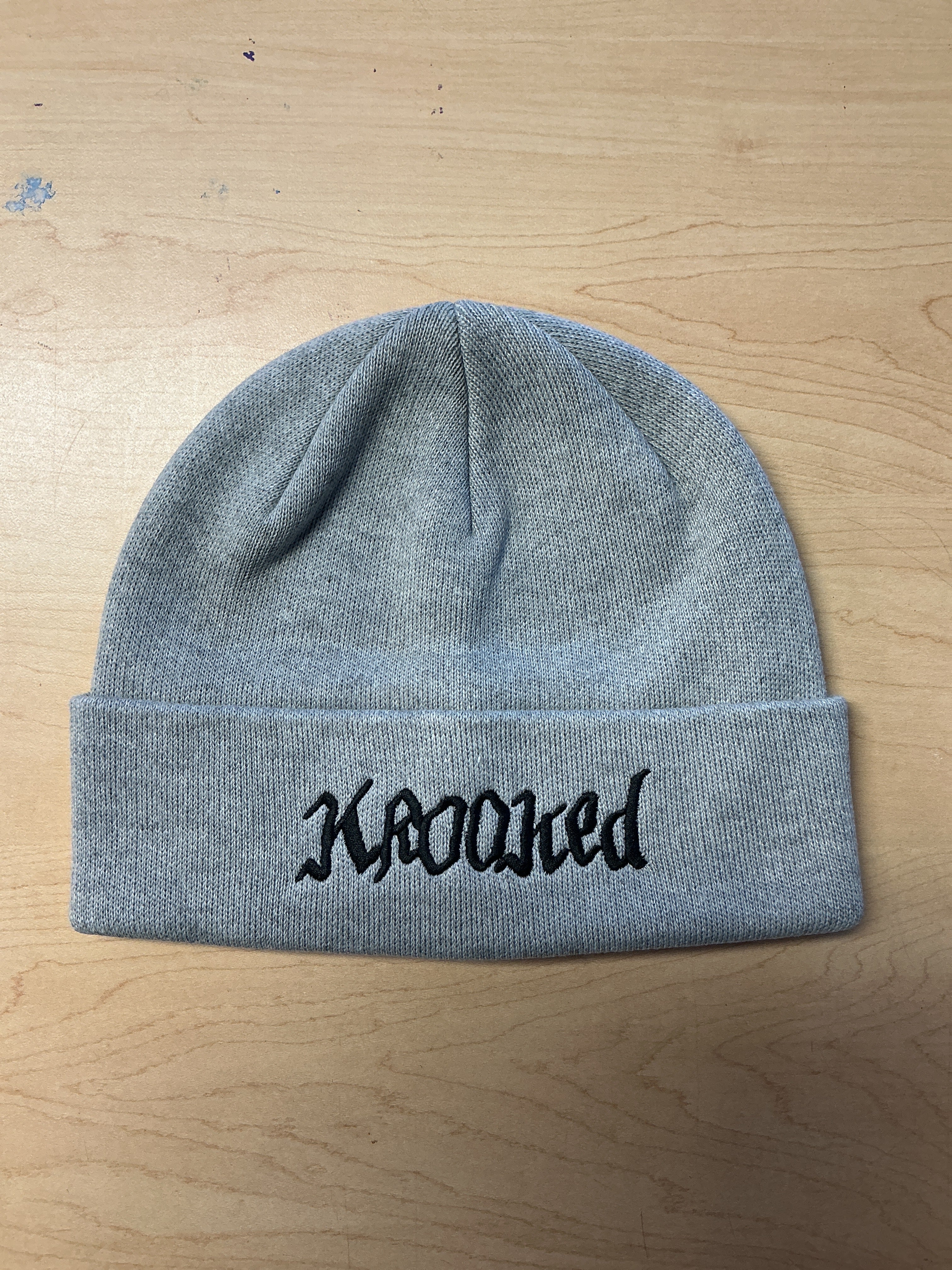 Krooked Double OK Script Cuff Beanie Grey
